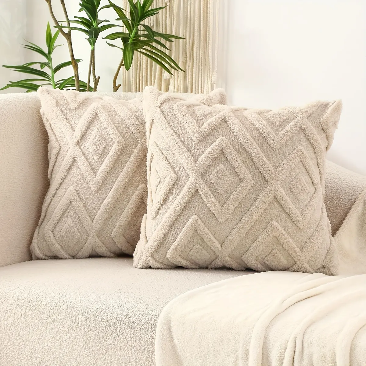 Fundas Boho Felpa Beige x4
