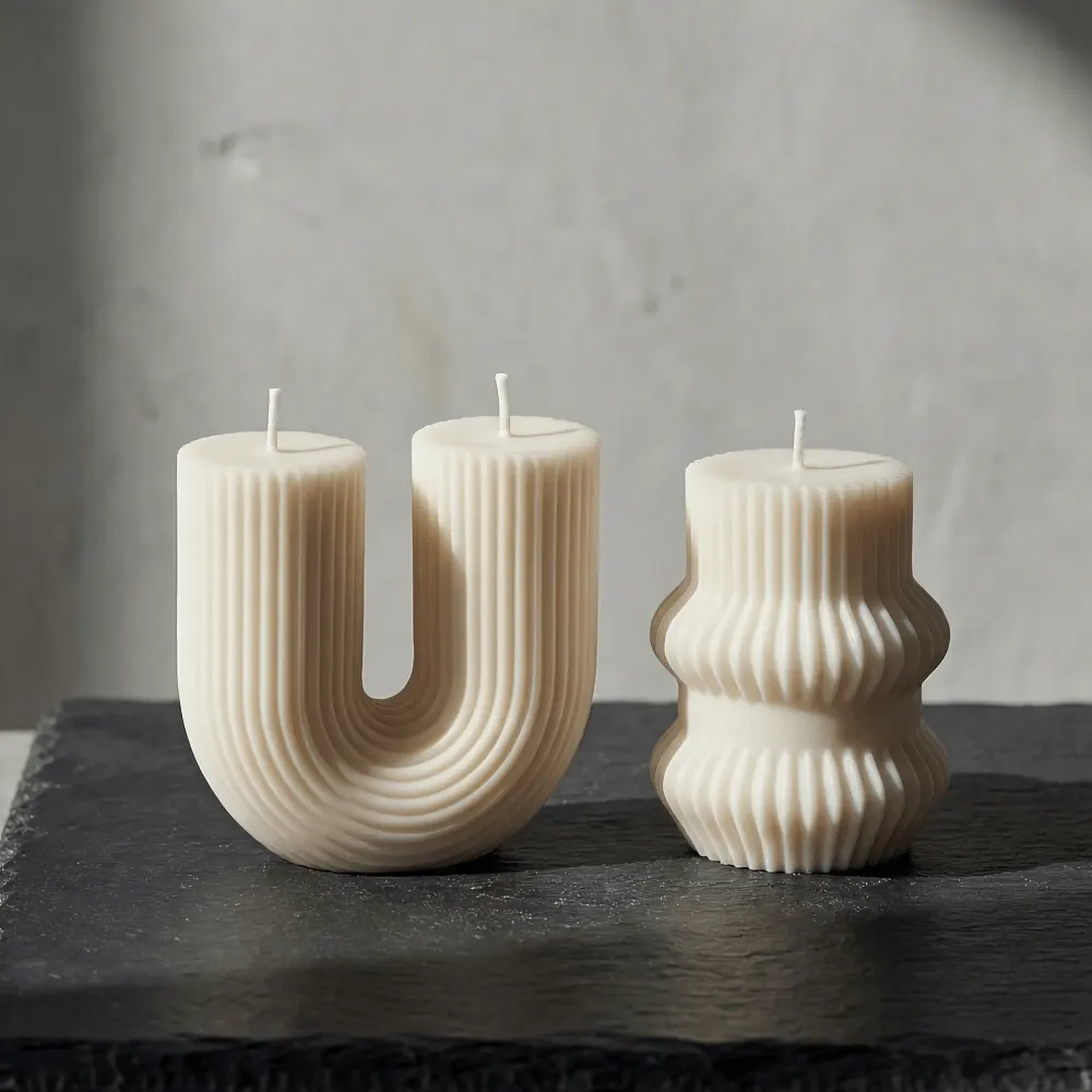 Velas Escultorica Blancas Estriadas x2